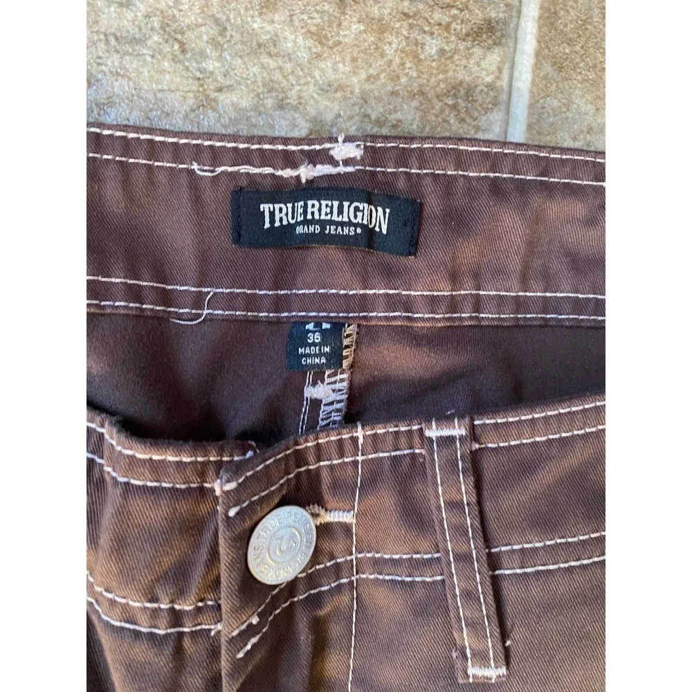 True‎ Religion Ripstop Cargo Brown Contrast Stitch Pants Straight Leg 36 Skater